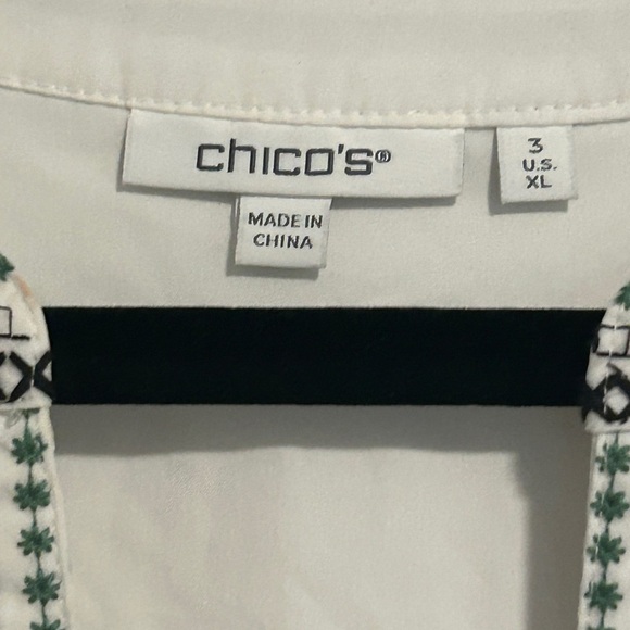 Chico's White Embroidered Puff Sleeve Blouse - Picture 5 of 5